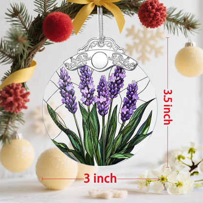 Stained Glass Ornament: Lavender Flower Christmas Ornament – Christmas Tree Decor & Holiday Decor | Flower Lovers Gifts, Gift Exchange & Gifts for Family, Coworkers, Friends & Her
