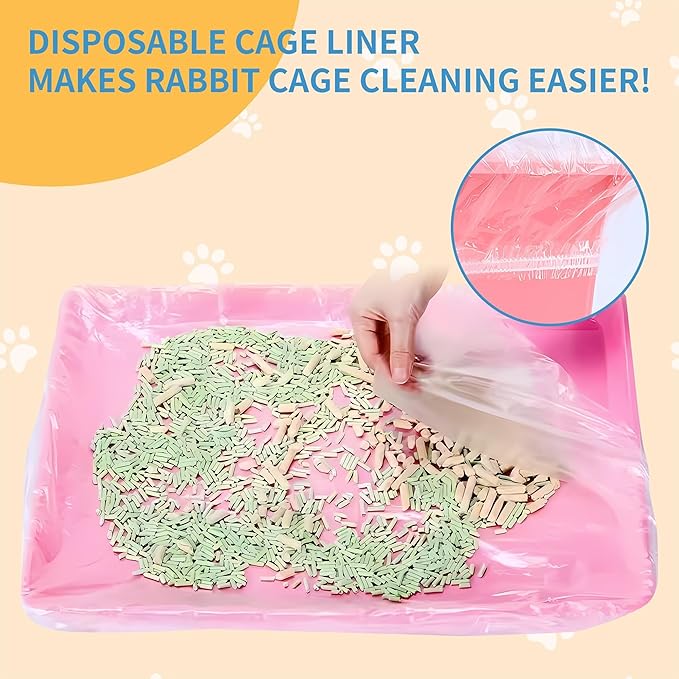 Disposable Cage Liner Bags (50-Pack) – 26'' X 18'' Clear Plastic Rabbit Cage Liners, Leak-Proof Toilet Film for Bunny, Guinea Pig, Hamster, Hedgehog & Small Animals – Universal Crate Tray Covers for