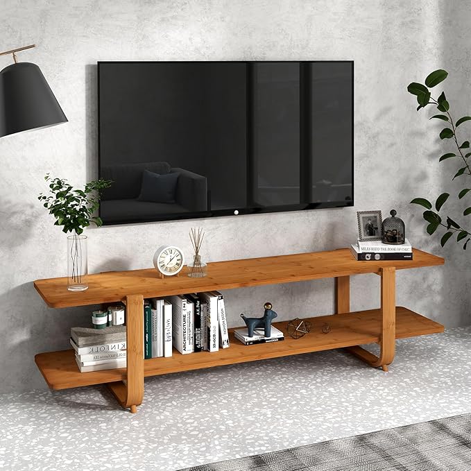 HollyHOME Bamboo TV Stand with Storage