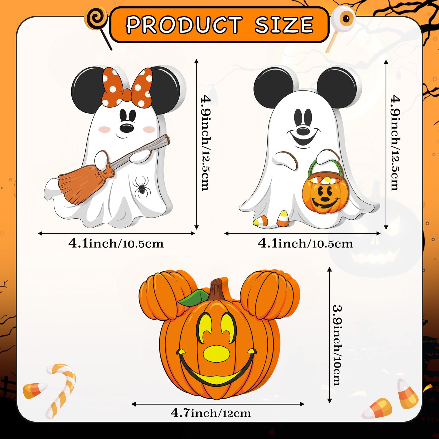 Halloween 3D Mouse Shaped Wooden Table Decor，3 Pcs Cute Pumpkin Witch Ghost Spider Wooden Tiered Tray Decor，wood Centerpiece Tabletop Ornament for Holiday Tiered Tray Halloween Party Decoration