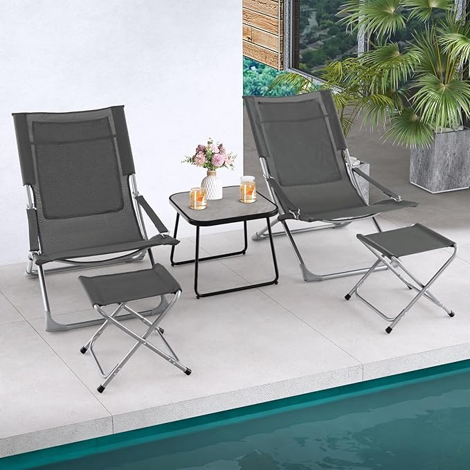 Giantex 5-Piece Patio Bistro Set, Folding Lounge Chairs