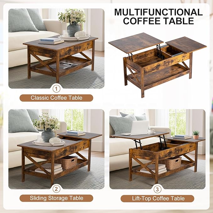 Lift Top Coffee Table with Storage, Small Coffee Table with Hidden Compartment