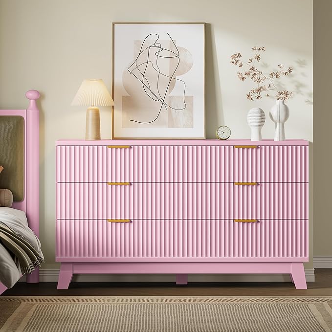 BORNOON Fluted 6 Drawer Dresser, 47.2" Wide Modern Boho Chest of Drawers