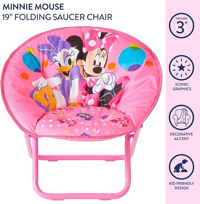 Disney Minnie Mouse Toddler Folding Saucer Chair – 19" Soft Plush Seat