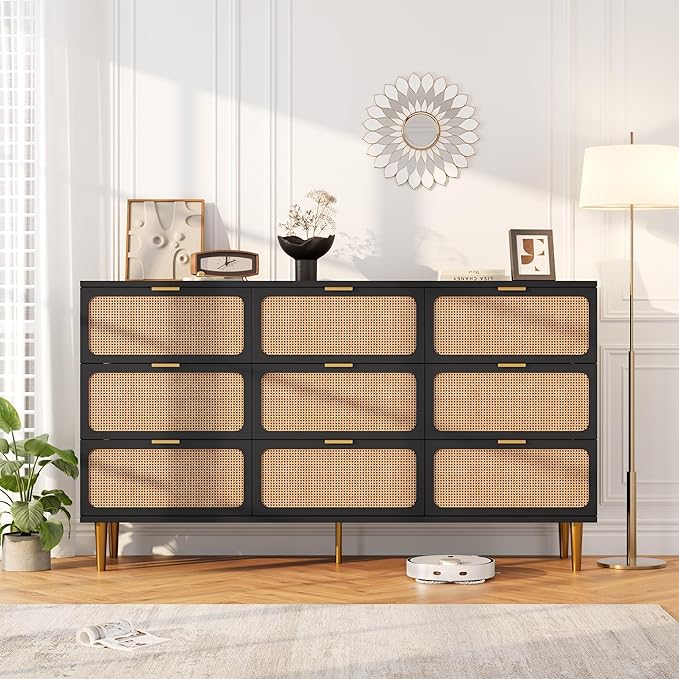 GarveeHome Rattan 9 Drawer Dressers