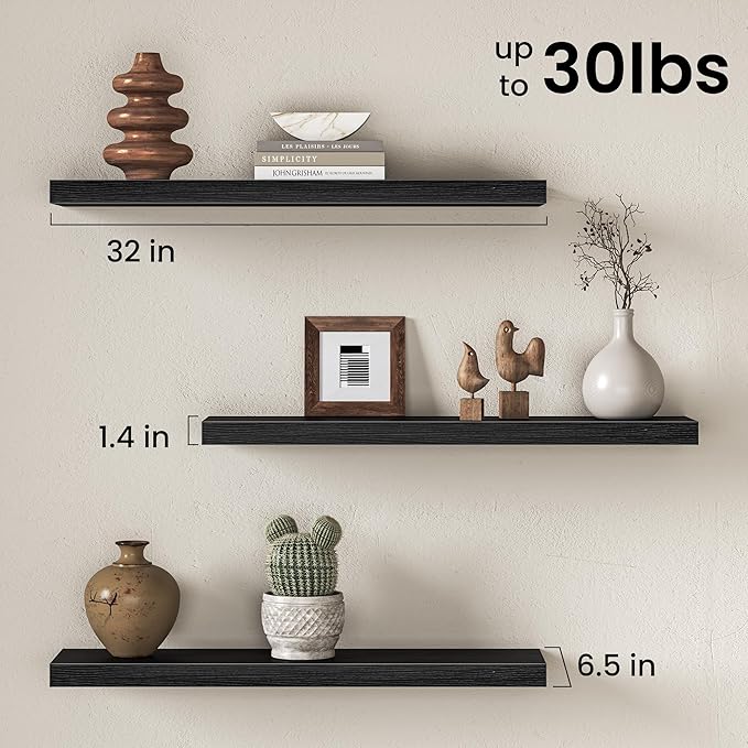 Fun Memories 32 Inch Floating Shelves Wall-Mounted, Rustic Wood Shelf
