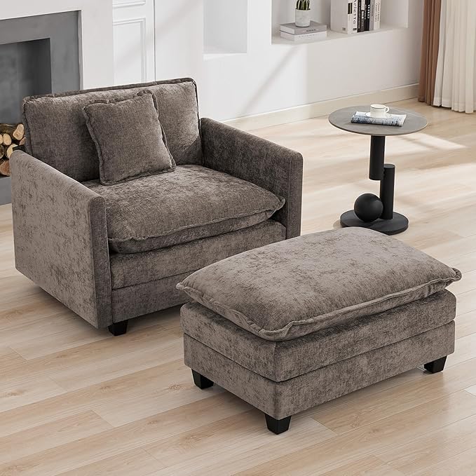 35‘’ Modern Chenille Cloud Sofa Ottoman, Rectangle Ottoman