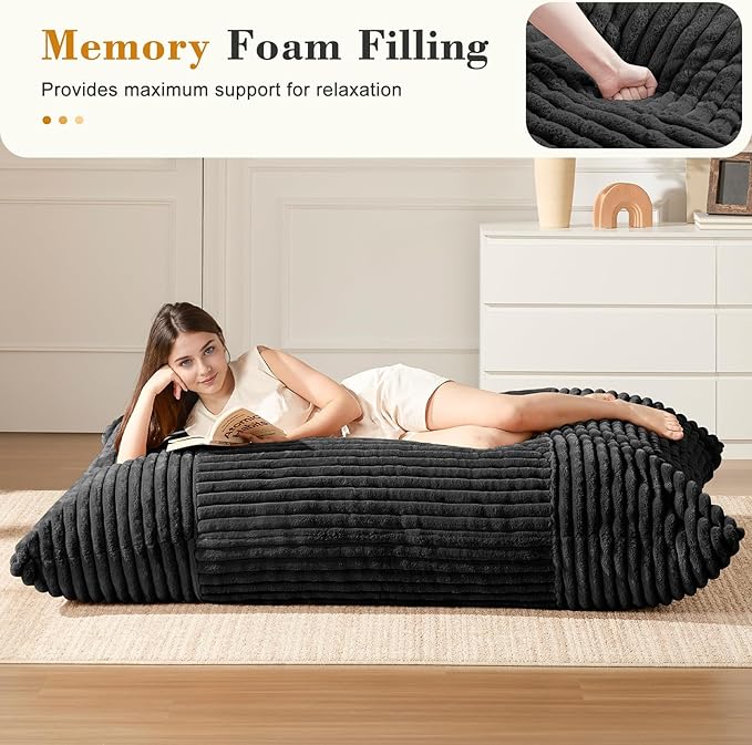 3-in-1 Giant Bean Bag Chair for Adults & Kid, Convertible Floor Sofa to Mattress