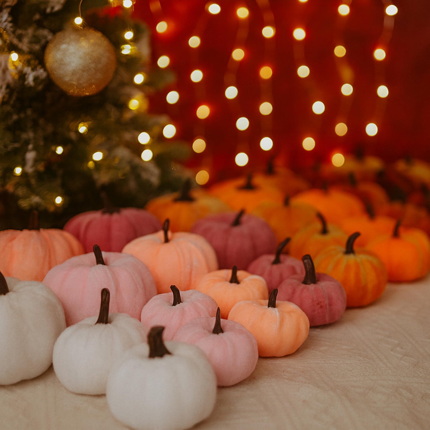 FAFVBING 12 Faux Flocked Pumpkins, Perfect for Fall Harvest, Halloween, or Thanksgiving Table Centerpieces(12, Rose red, Purple, and Pink)