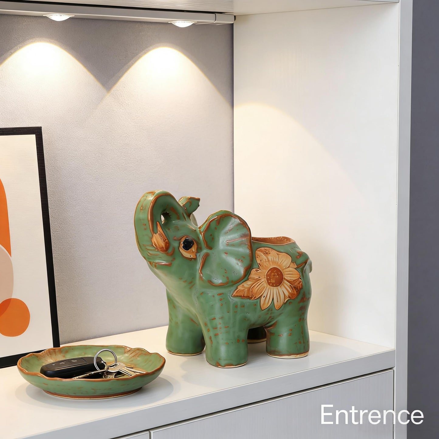 TUESMEILL Ceramic Elephant Pot with Drainage, Animal Plant Pots Cute Succulent Plant Pot for Home Decor and Office Desk Decoration