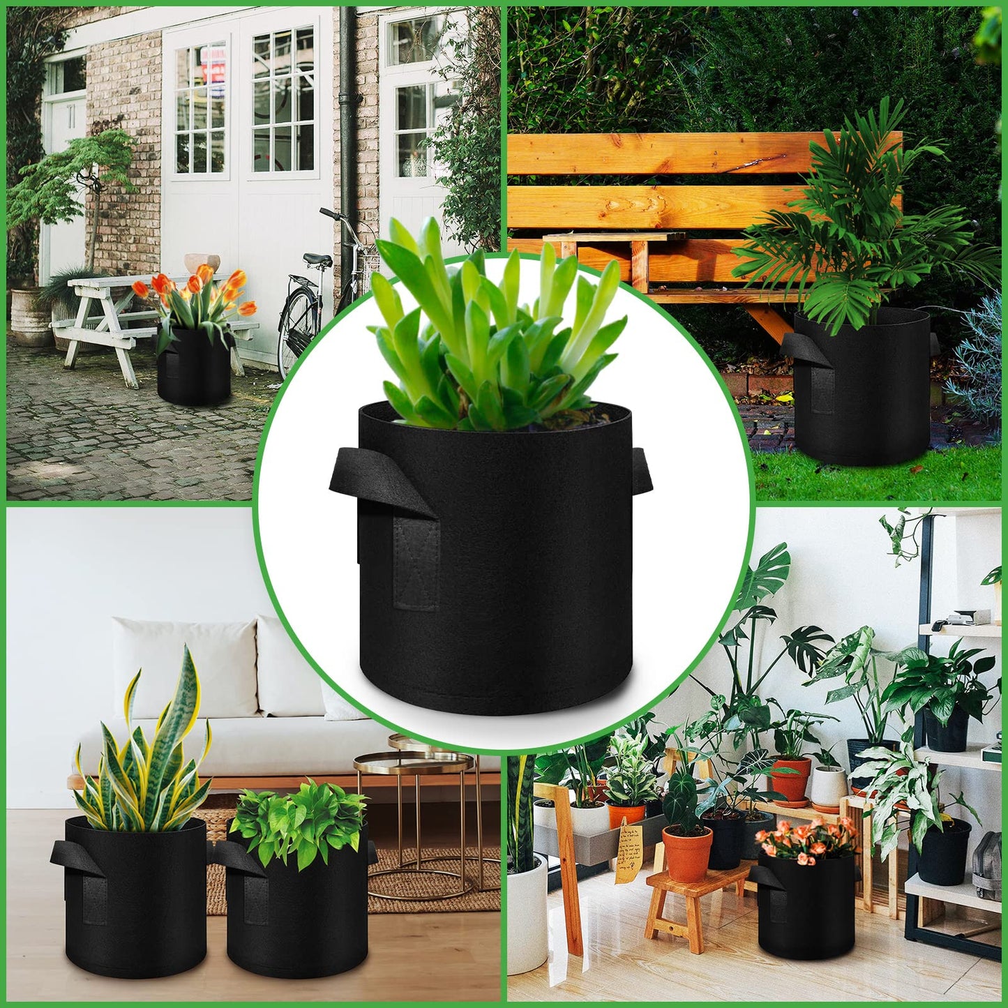 WHATWEARS 24 Pack 10 Gallon Plant Grow Bags, Thickened Nonwoven Fabric Pots with Handles, Vegetable Planter Bags Containers, Cloth Planters for Garden Vegetable/Flower/Plant/Fruits Outdoor (Black)