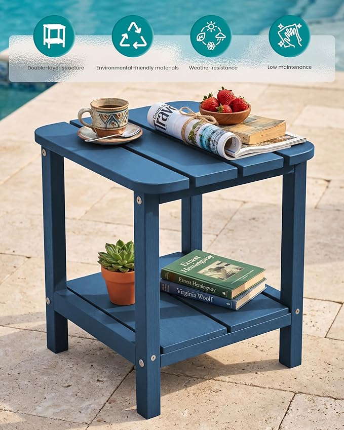 SERWALL Adirondack Table Set of 2, Outdoor Side Table- Blue
