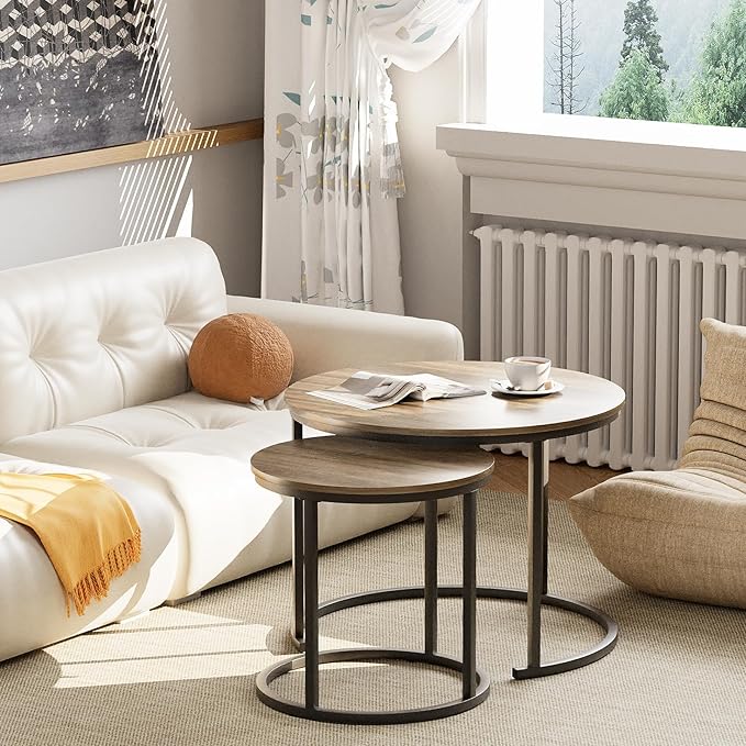 aboxoo Coffee Table Nesting Side Round Table Set of 2 End Table
