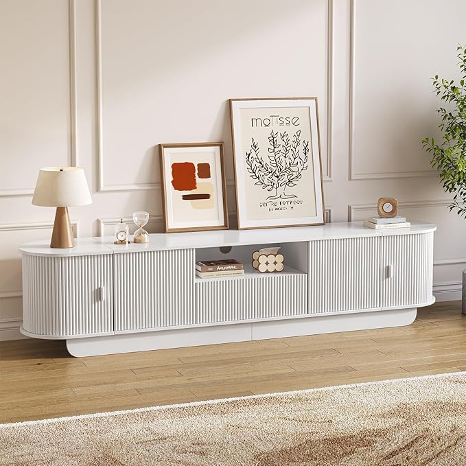 86.61'' Tambour TV Stand for 55-85 Inch, Modern Entertainment Center