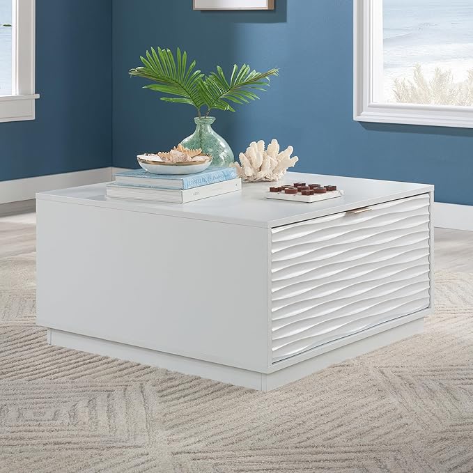 White Coffee Table with 2 Storage Drawers 31 in, Modern Living Room Center