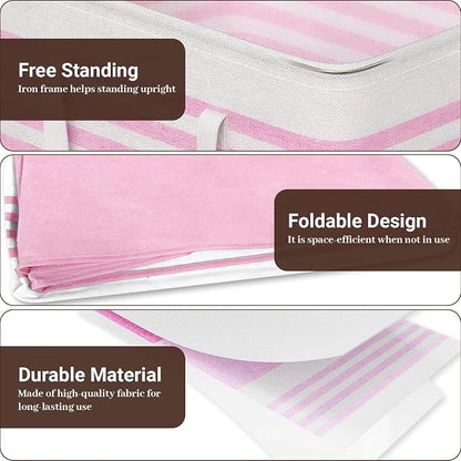 WOWBOX 2 Pack Laundry Baskets, Laundry Hampers, Freestanding Dirty Clothes Hampers with Reinforced Handles & Cross Stitch & Waterproof Coating, for Laundry Bedroom Bathroom Dorm,125L Pink