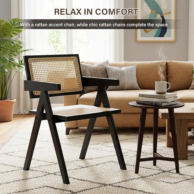 Furlide Rattan Dining Chairs Set of 2, Modern Mid Century Dining Chairs