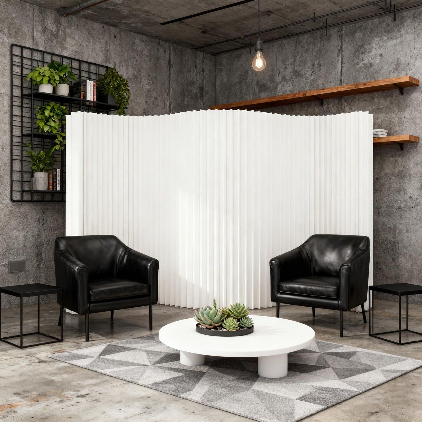 WOHNZA Paper Room Divider Wall Folding Accordion, Modern Retractable Partition Privacy Screen, Decorative White Short Divider for Office Studio Living Bedroom Dorm Exhibition Display