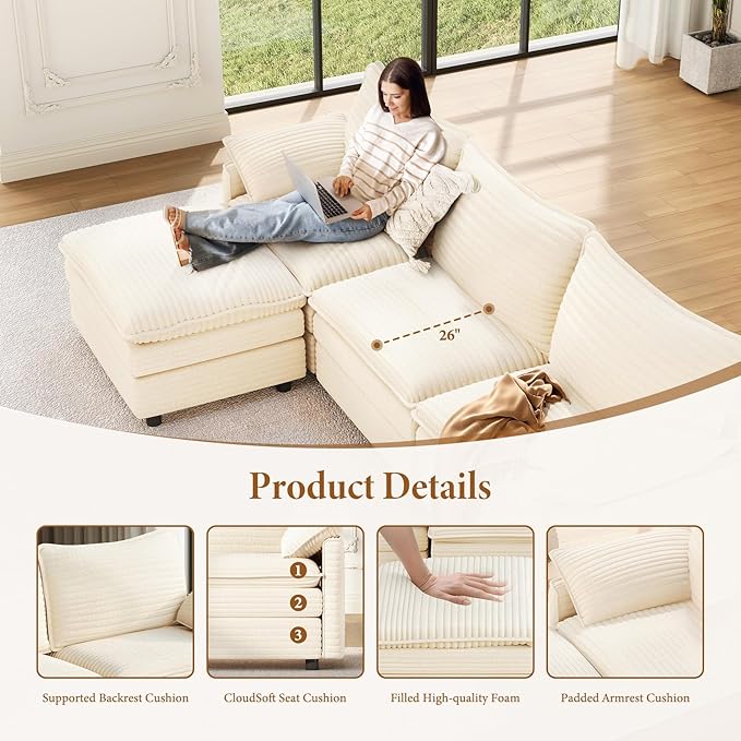 Vesgantti Large Modular Sectional Sofa, Big Comfy Cloud Couch