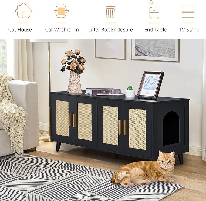 Homhedy Boho Cat Litter Box Enclosure