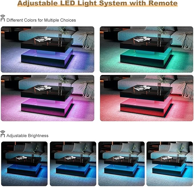 HedoAjim Black LED Coffee Table