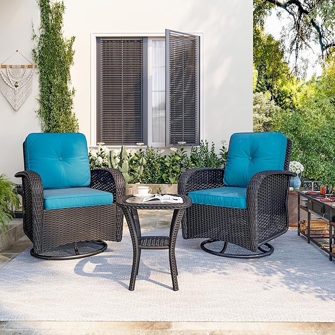 Aoxun 3 Pieces Patio Furniture Set, Patio Swivel Rocker Chairs Set of 2