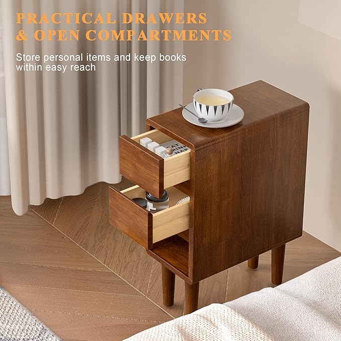 Narrow Nightstand 2 Drawers