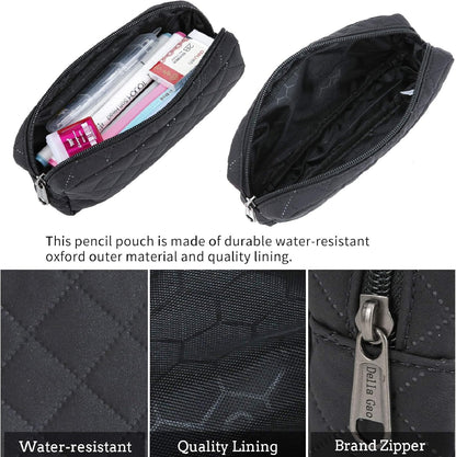 Della Gao Small Pencil Case Large Capacity Pencil Pouch Marker Pen Bag Coin Pouch Office Stationery Organizer (Black sewing)