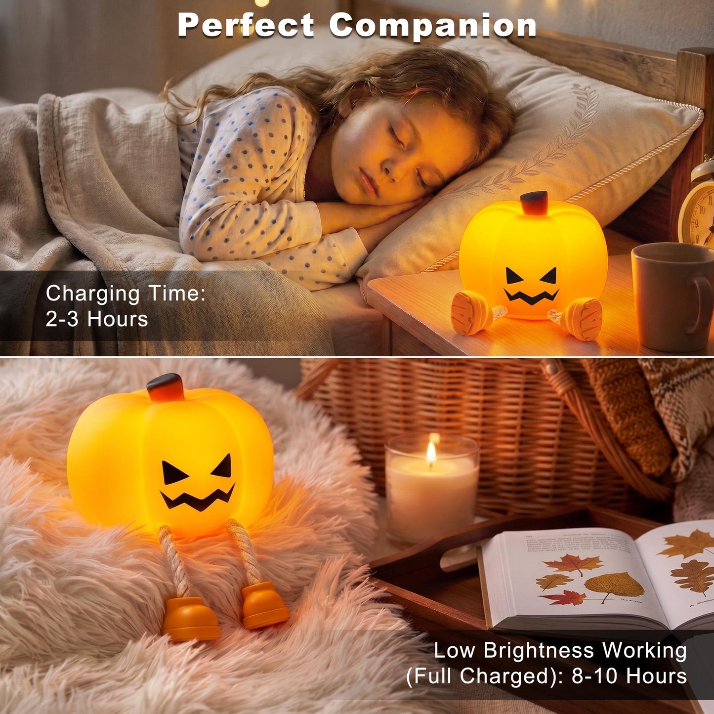 BrizLabs Halloween Night Light, 2 Pack Rechargeable Dimmable Pumpkin Night Light, Grinning Pumpkin Bedside Touch Lamp, Tap Control Nightlight for Baby Nursery Toddler Women Kids Desk Halloween Decor