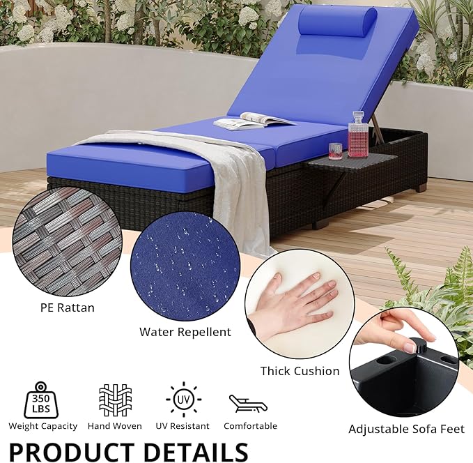 PeakPursuit Patio Lounge Chairs, Outdoor PE Wicker Chaise Lounge Set of 2
