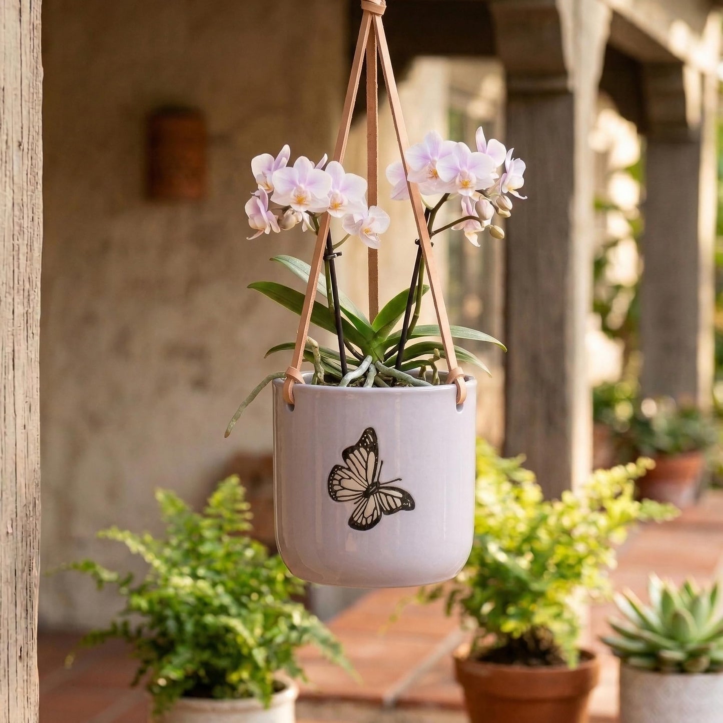Blue Sky Clayworks Hanging Lilyanna Butterfly 5'' Flower Pot, Lilac Flutter for Garden Nooks
