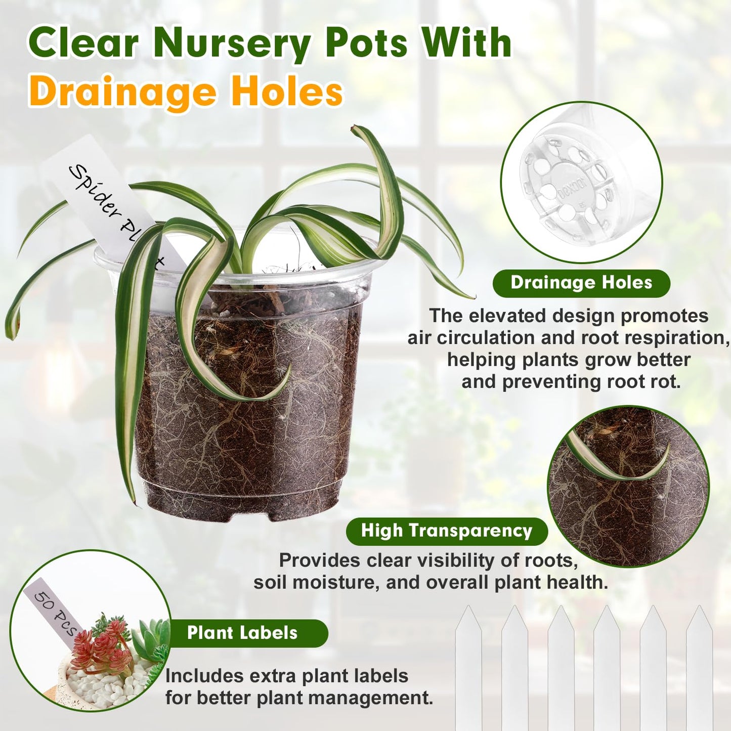 60 Pcs Clear Nursery Pots with Drainage Indoor 4 5 6 Inch Nursery Pot with Drainage Holes Plastic Seedling Pots for Plants, Plant Starter Pot with Holes Clear Plastic Planter for Indoor Plants