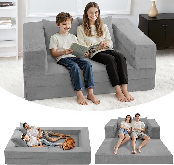Futon Sofa Bed with Pillow, 3-in-1 Sleeper Sofa Bed with Removable Cover
