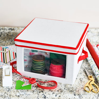 Household Essentials Medium Candy Cane Ornament Storage Box in Cream Polyester and Cardboard