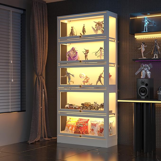 Display Cabinet with Acrylic Glass Doors, 5-Tiers Curio Cabinet with LED