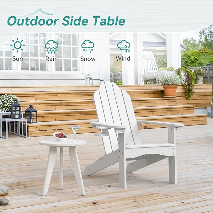 HDPE White Round Outdoor Table, Weather-Resistant, 15.8x15.8x16.7 inches