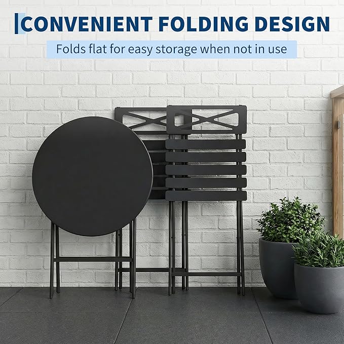 GarveeTech 3-Piece Folding Bistro Set, Heavy Duty Outdoor Patio Furniture