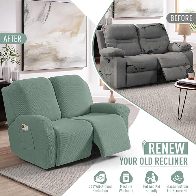 TAOCOCO Recliner Loveseat Slipcover, 6 Pieces Dual Recliner Sofa Covers