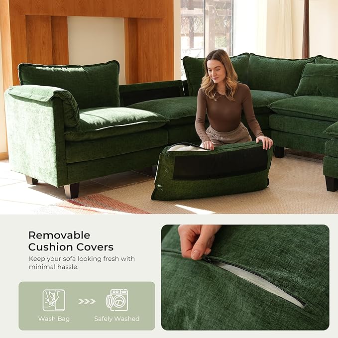 ELUCHANG 150" Oversized V-Shaped Cloud Couch Modular Sectional Sofa