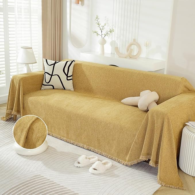 DREAMINGO Modern Minimalism Mustard Yellow Couch Cover Sectional Sofa Covers