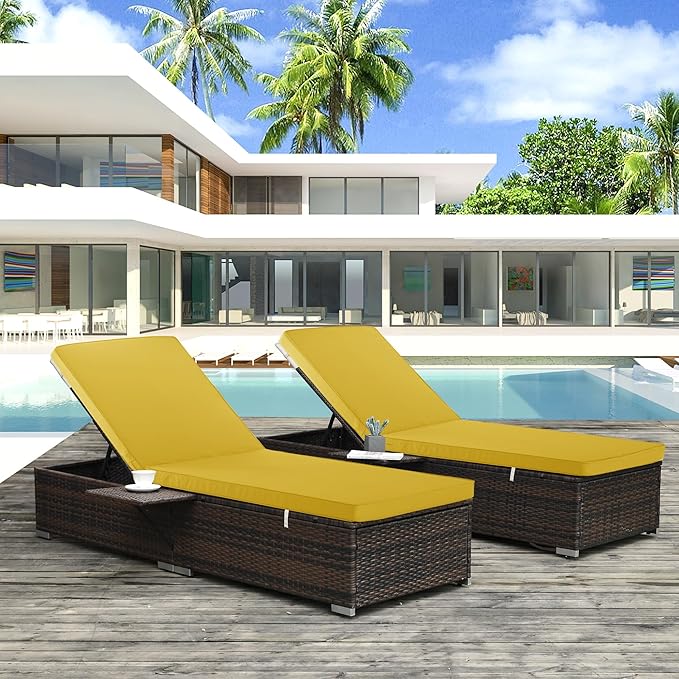 Outdoor Chaise Lounge Cushion Set of 2, Fadesafe Water-Repellent Lounge Deck