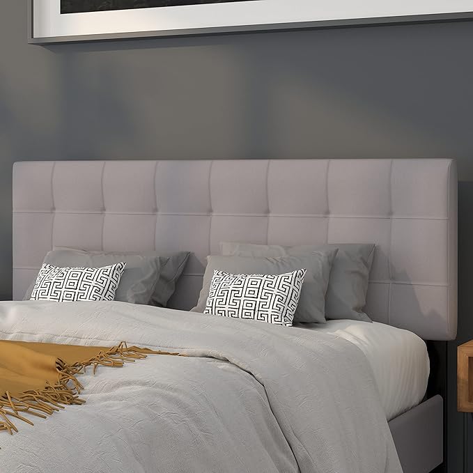 Flash Furniture Bedford Tufted Upholstered Queen Size Headboard in Light Gray