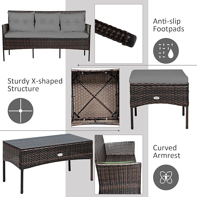 Tangkula 3 Pieces Patio Conversation Set, All Weather Outdoor PE Rattan Wicker