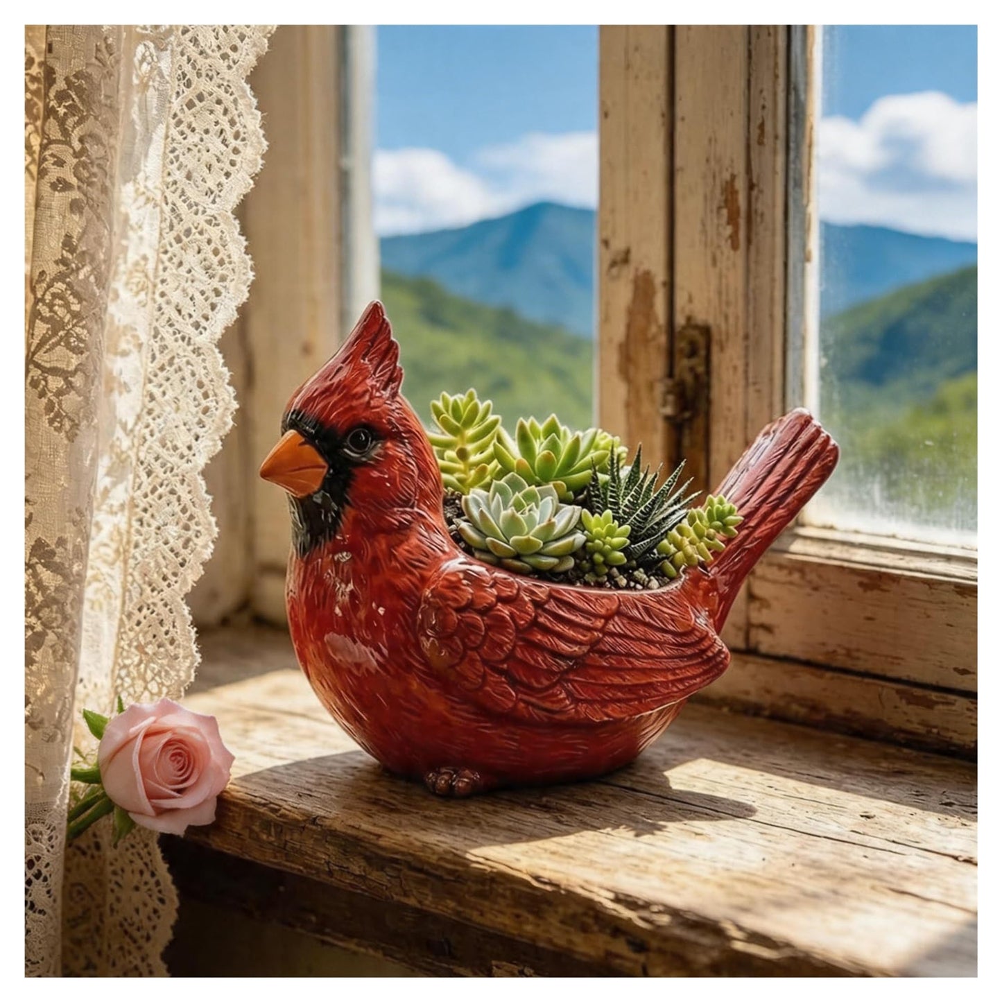 Cardinal Bird Succulent Planter, Red Bird Flower Pot with Drainage Hole, Cute Animal Flower Pots, Nature-Inspired Gardening Décor for Home, for Outdoor Plants(Hummingbird)