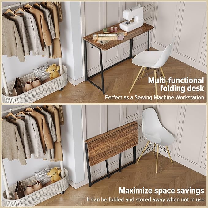 WOHOMO Folding Desk, Small Writing Desk 39.4", Space-Saving Foldable Laptop