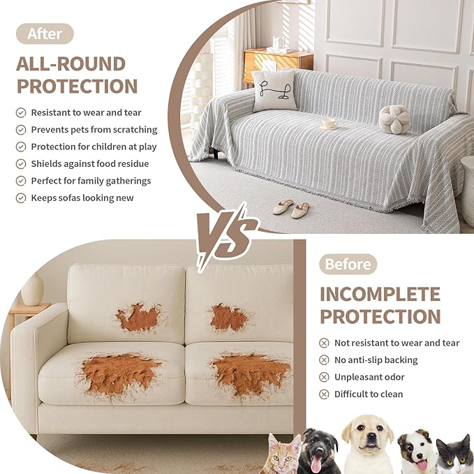 Boho Chenille Couch Cover for Dogs, Non Slip Sofa Cover, Couch Slipcover Covers