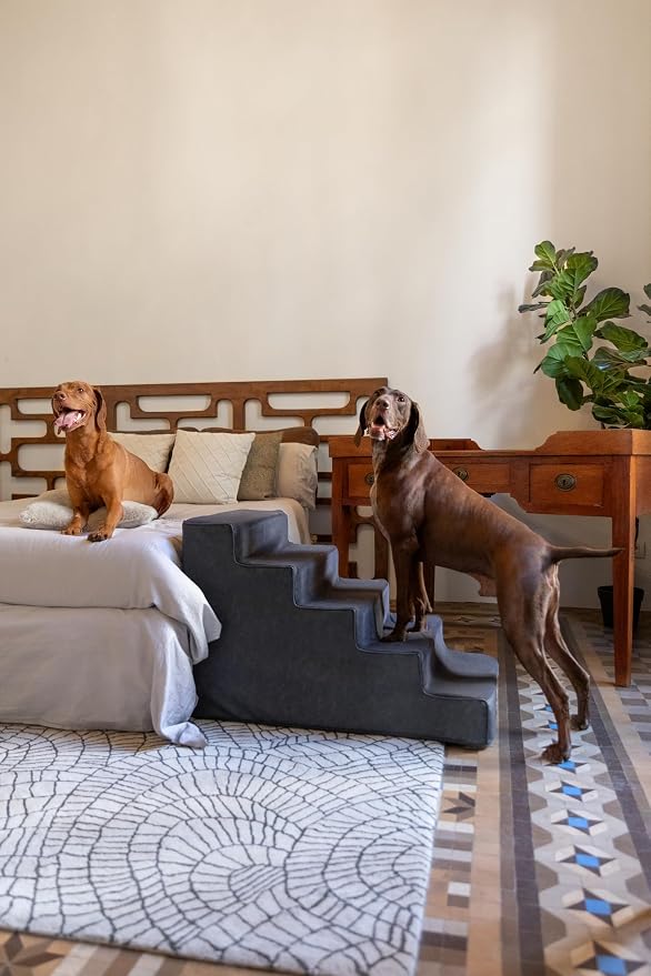 Noah & Paw Dog Stairs, Dog Ramp for Bed (20" Extra Wide) Pet Stairs for High Bed, Design to Fit Small and Large Breeds, Durable 5 Pet Steps for Couch (35 Foam Density) Leather Collection