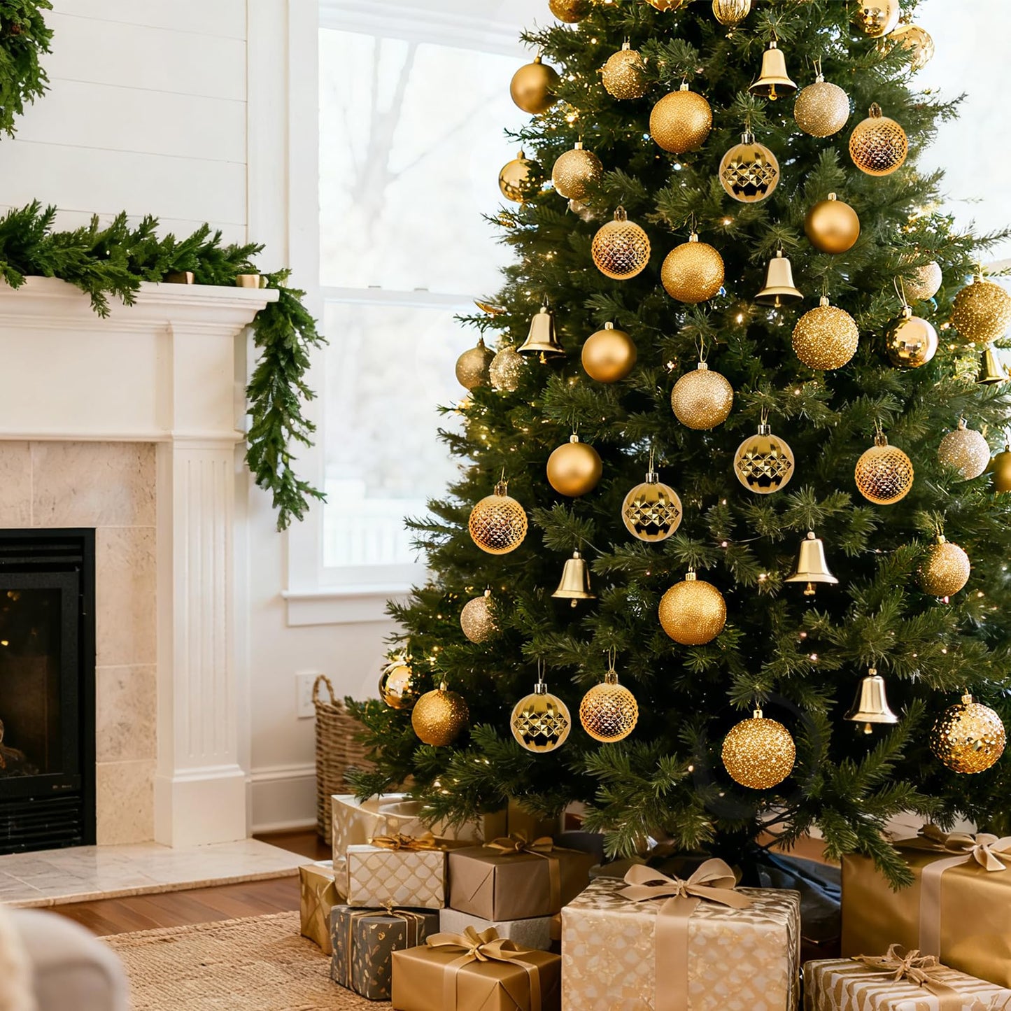 Christmas Tree Decorations Ornament Set, 60ct 2.36 Inches Gold Shatterproof Christmas Ball Ornaments, Hanging Ball for Xmas Holiday Wedding Party Decor