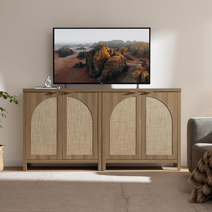 SICOTAS 102" W Rattan Sideboard Buffet Cabinet
