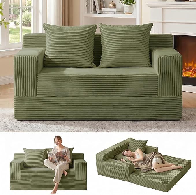 Erament Boneless Loveseat Convertible Sofa Bed, Folding Floor Futon Sleeper